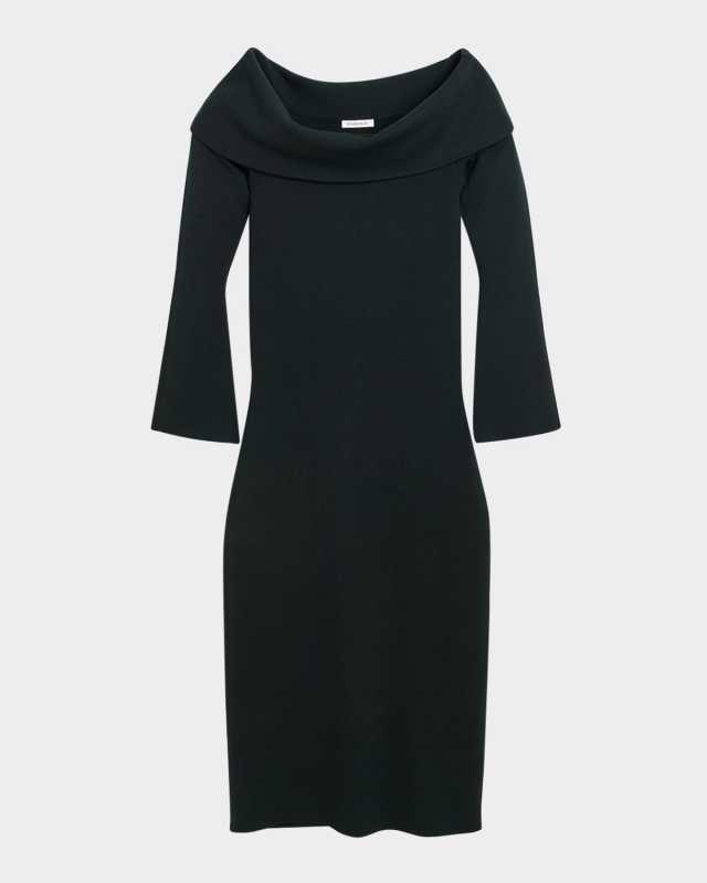 Bennie Off-Shoulder Zebra Intarsia Midi Dress